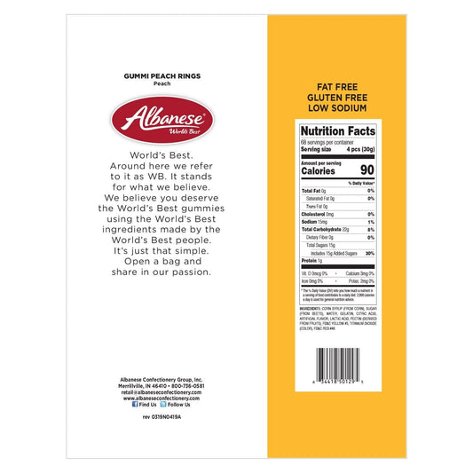 Albanese Confectionery-Gummi Peach Rings 4.5 lb. Bag-50129-Legacy Toys