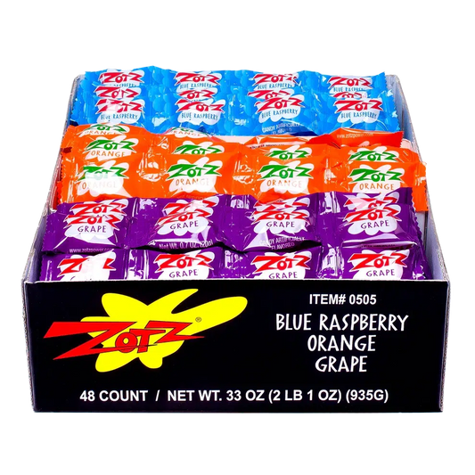 Albanese Confectionery-Zotz Strings - Blue Raspberry, Orange, Grape-0505-Box of 48-Legacy Toys