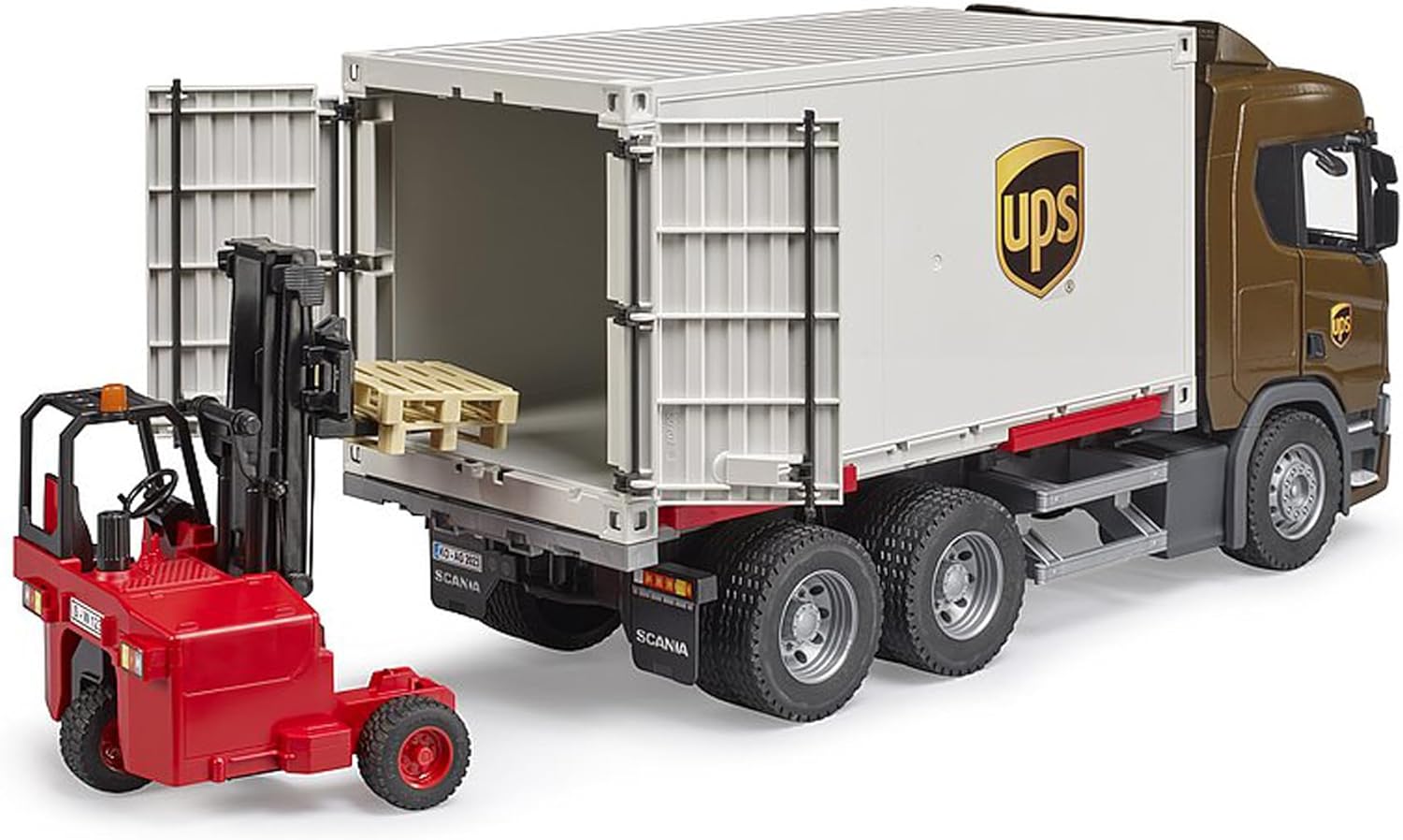 Bruder-SCANIA Super 560R UPS Logistics Truck with Forklift-03582-Legacy Toys