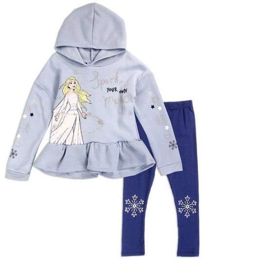 Childrens Apparel-FROZEN Girls 4-6X 2PC Hooded Fleece Legging Set--Legacy Toys