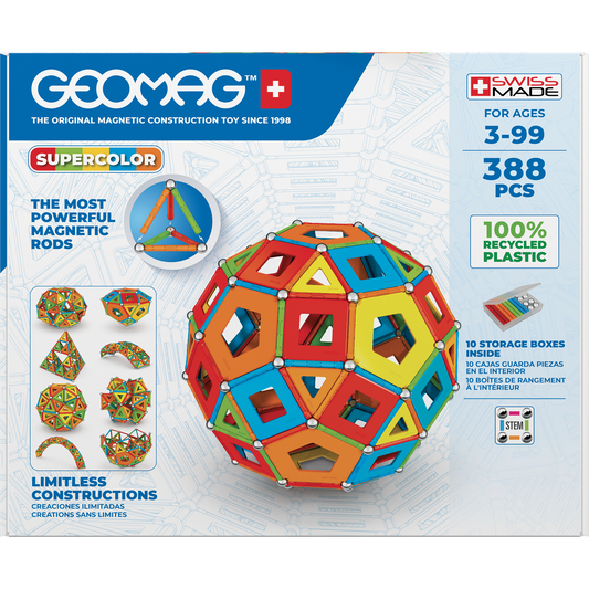 Geomag-Geomag Masterbox Supercolor Panels Recycled 338 Pieces-193-Legacy Toys