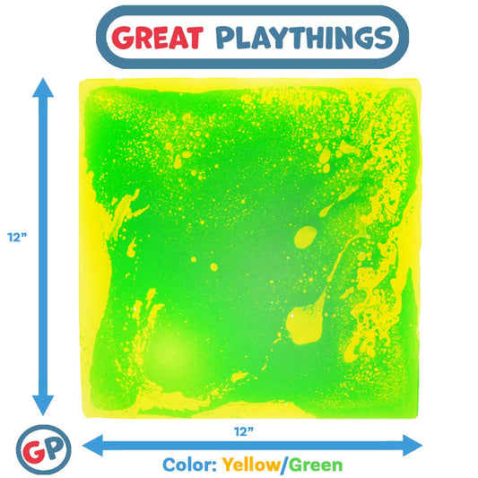 Great Playthings-11.8" Square Liquid Sensory Floor Tile-GP1123-1-Green/Yellow-Legacy Toys