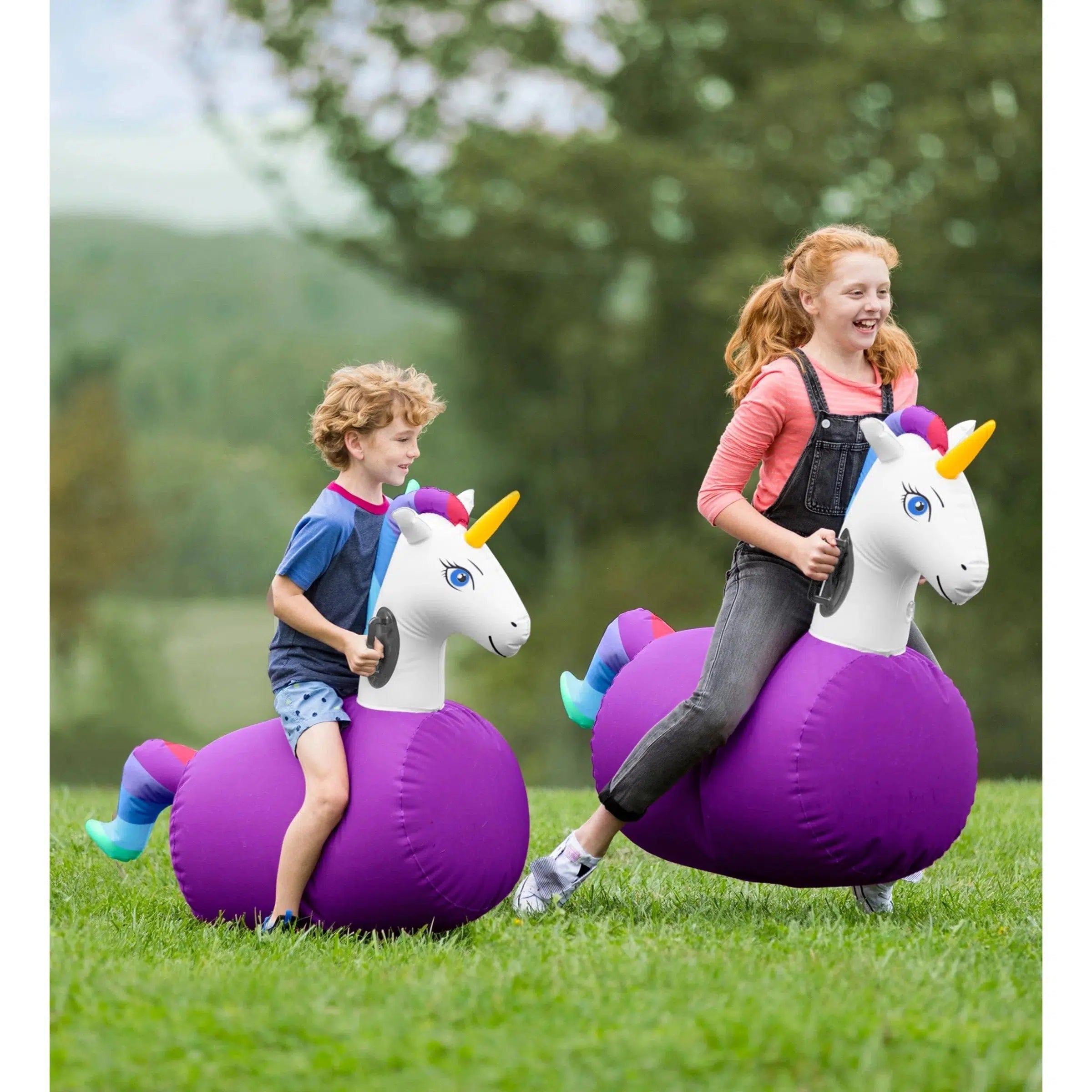 HearthSong-Inflatable Ride-On Hop ‘n Go Unicorns, Set of 2-CG733341-Legacy Toys