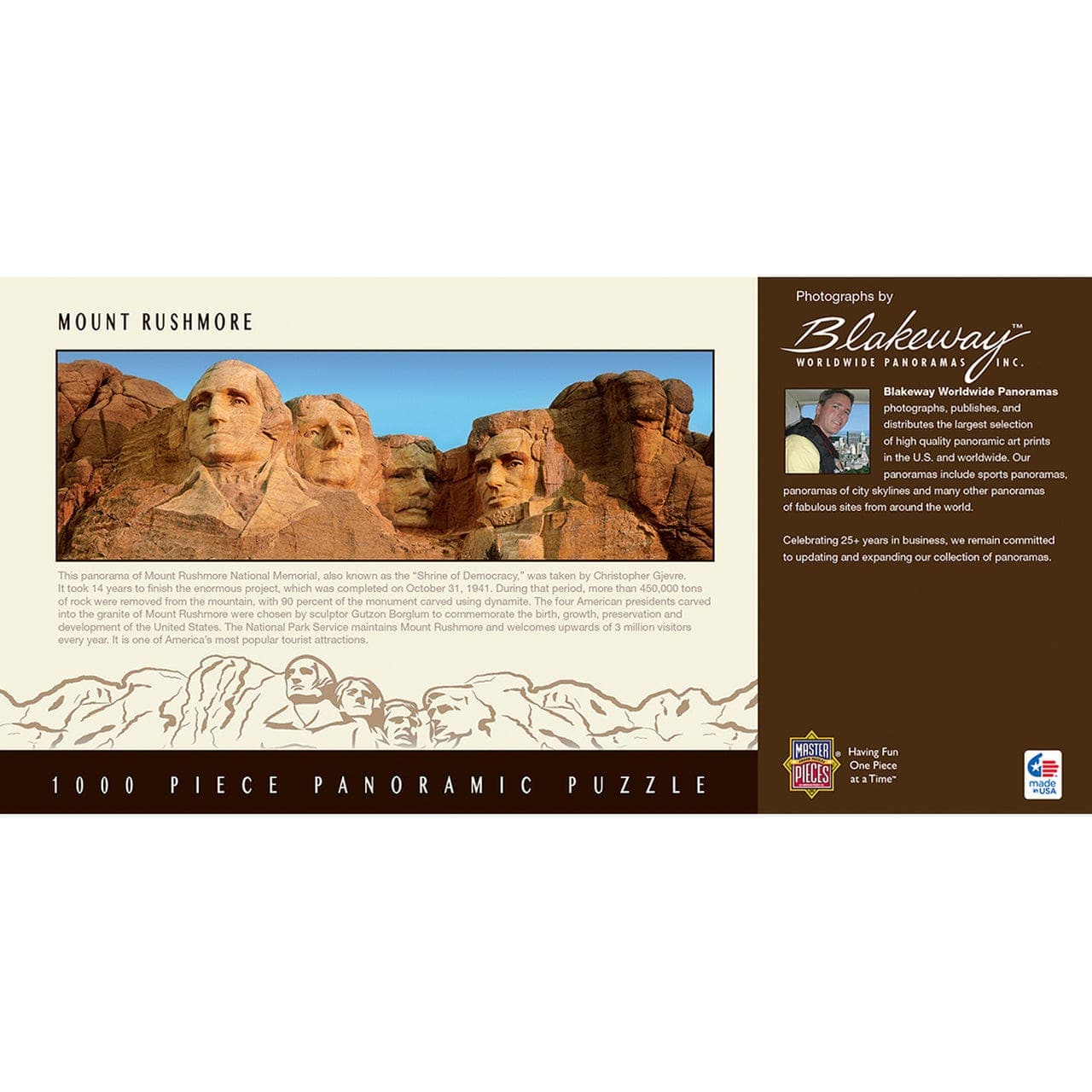 MasterPieces-American Vistas - Mount Rushmore - 1000 Piece Panoramic Puzzle-71583-Legacy Toys