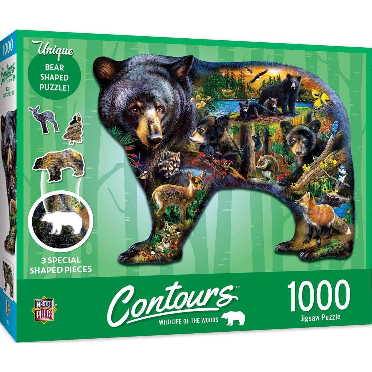 MasterPieces-Contours - Wildlife of the Woods - 1000 Piece Shaped Puzzle-72145-Legacy Toys