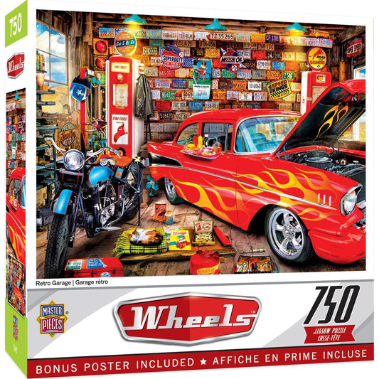 MasterPieces-Wheels - Retro Garage - 750 Piece Puzzle-32273-Legacy Toys