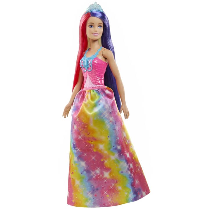 Mattel-Barbie Dreamtopia Princess Doll - Rainbow Skirt - Pink and Purple Hair - Blue Tiara-GTF38-Legacy Toys