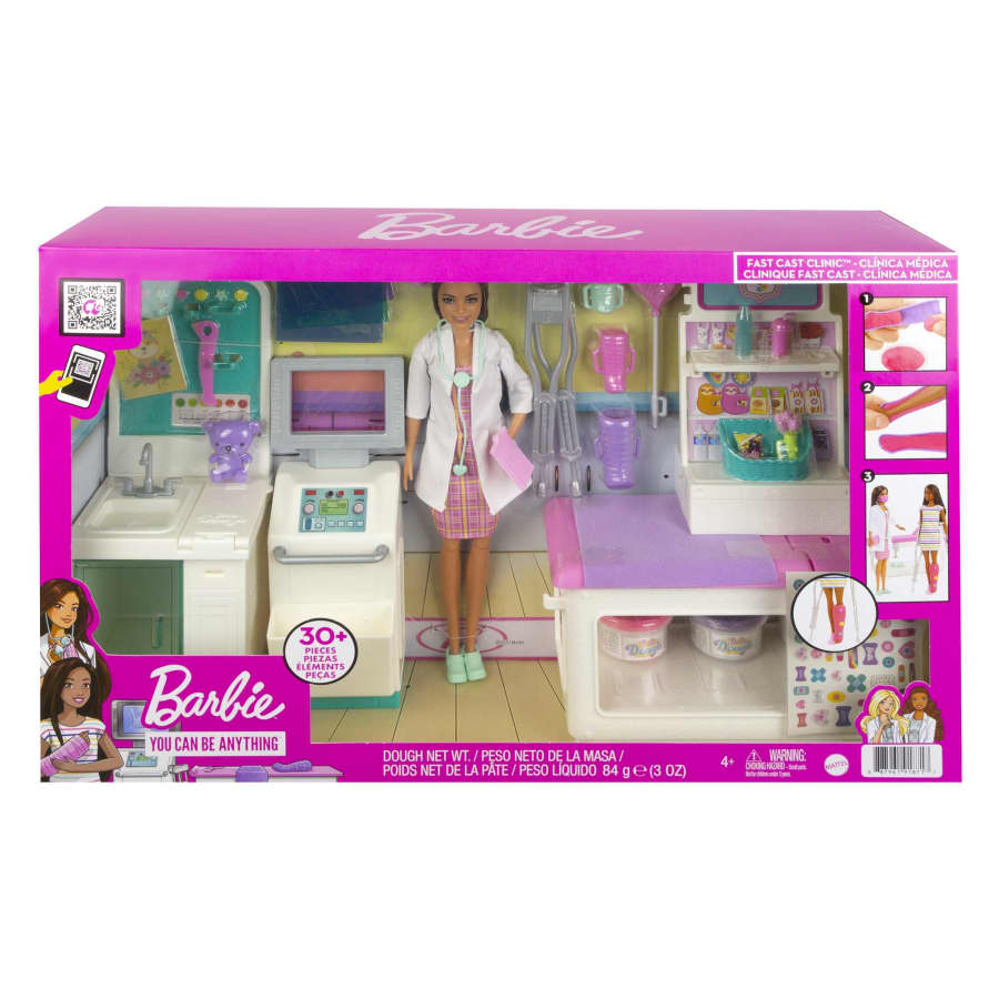 Mattel-Barbie Fast Cast Clinic Playset with Brunette Barbie Doctor Doll-GTN61-Legacy Toys