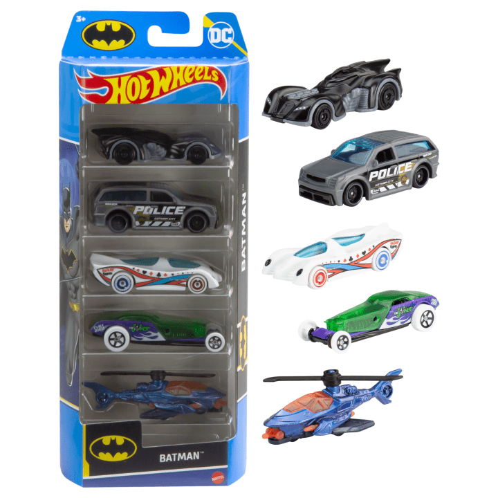 Mattel-Hot Wheels 1:64 Scale Batman-Themed Toy Vehicles, Set Of 5-HXD61-Legacy Toys