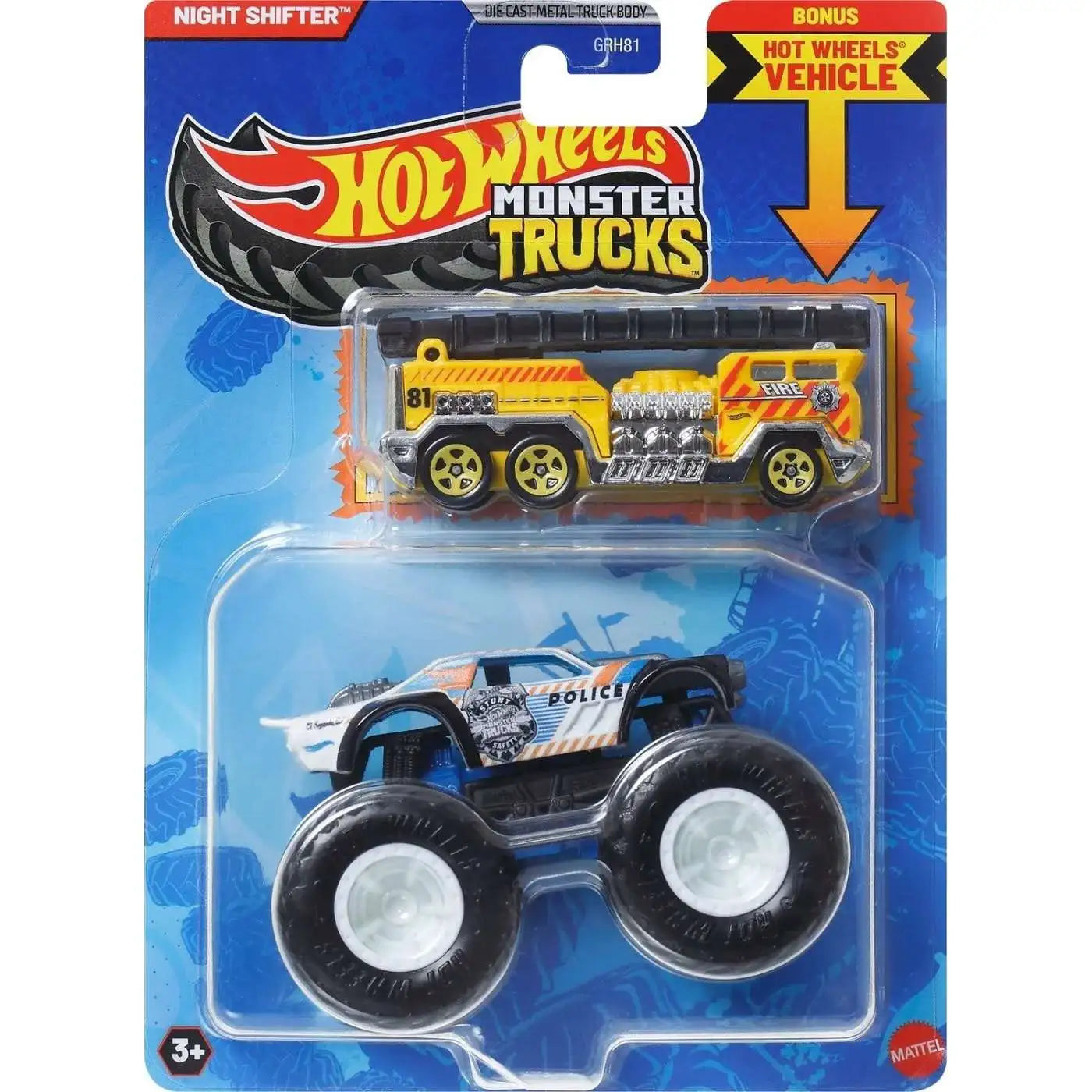 Mattel-HOT WHEELS Monster Truck plus Car - Night Shifter-JCG38-Legacy Toys