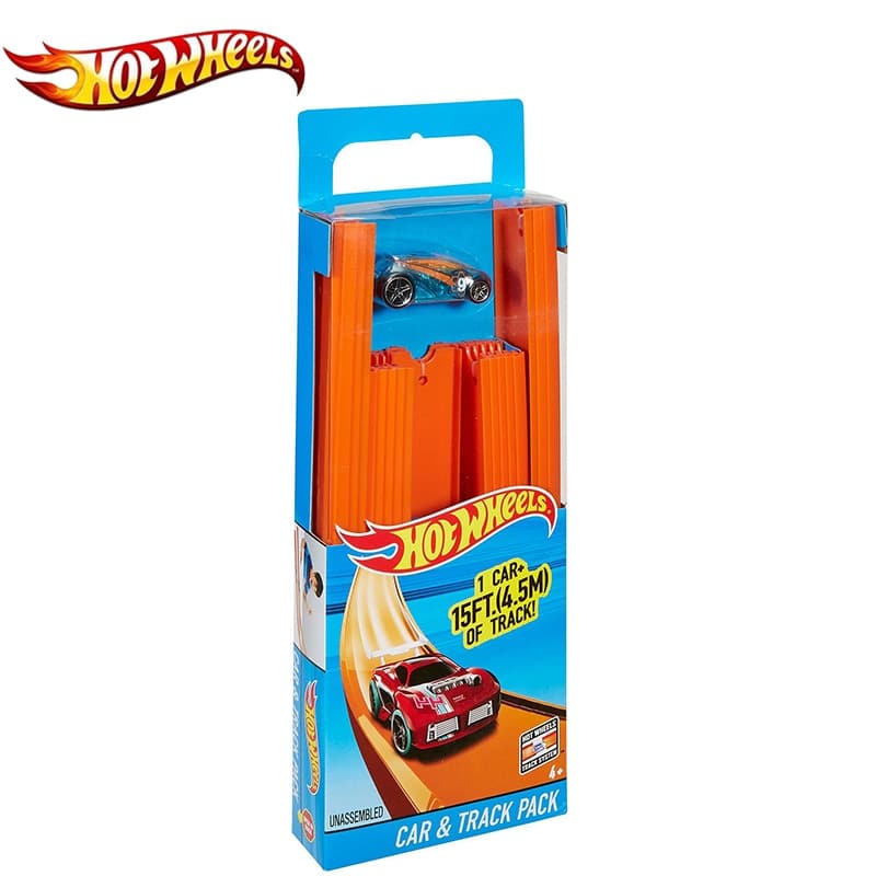 Mattel-Hot Wheels Track Builder Straight Track With Car-BHT77-Legacy Toys