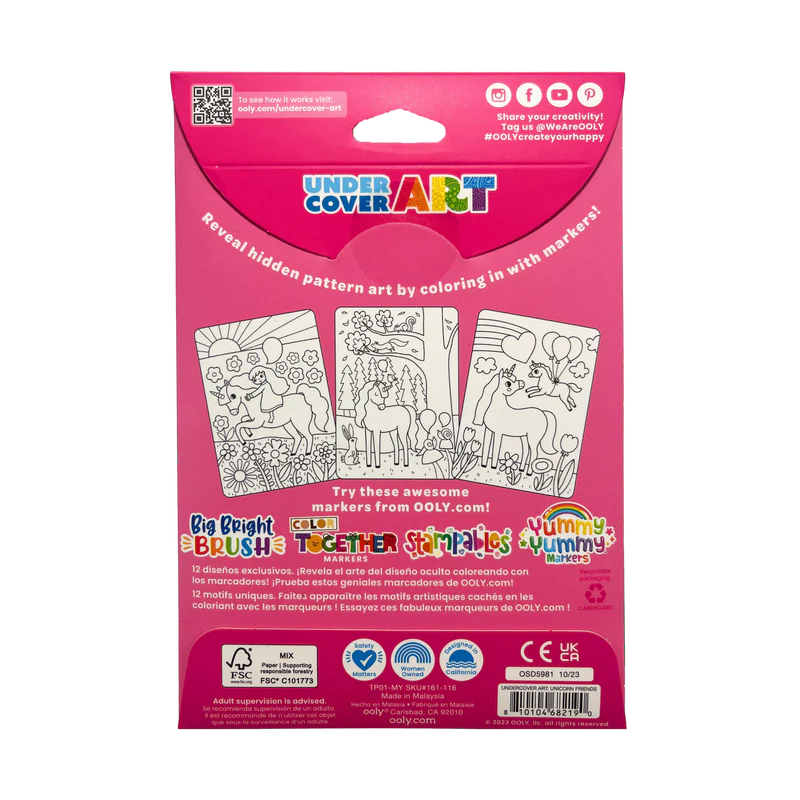 Ooly-Undercover Art Hidden Pattern Coloring Activity Art Cards - Unicorn Friends-161-116-Legacy Toys