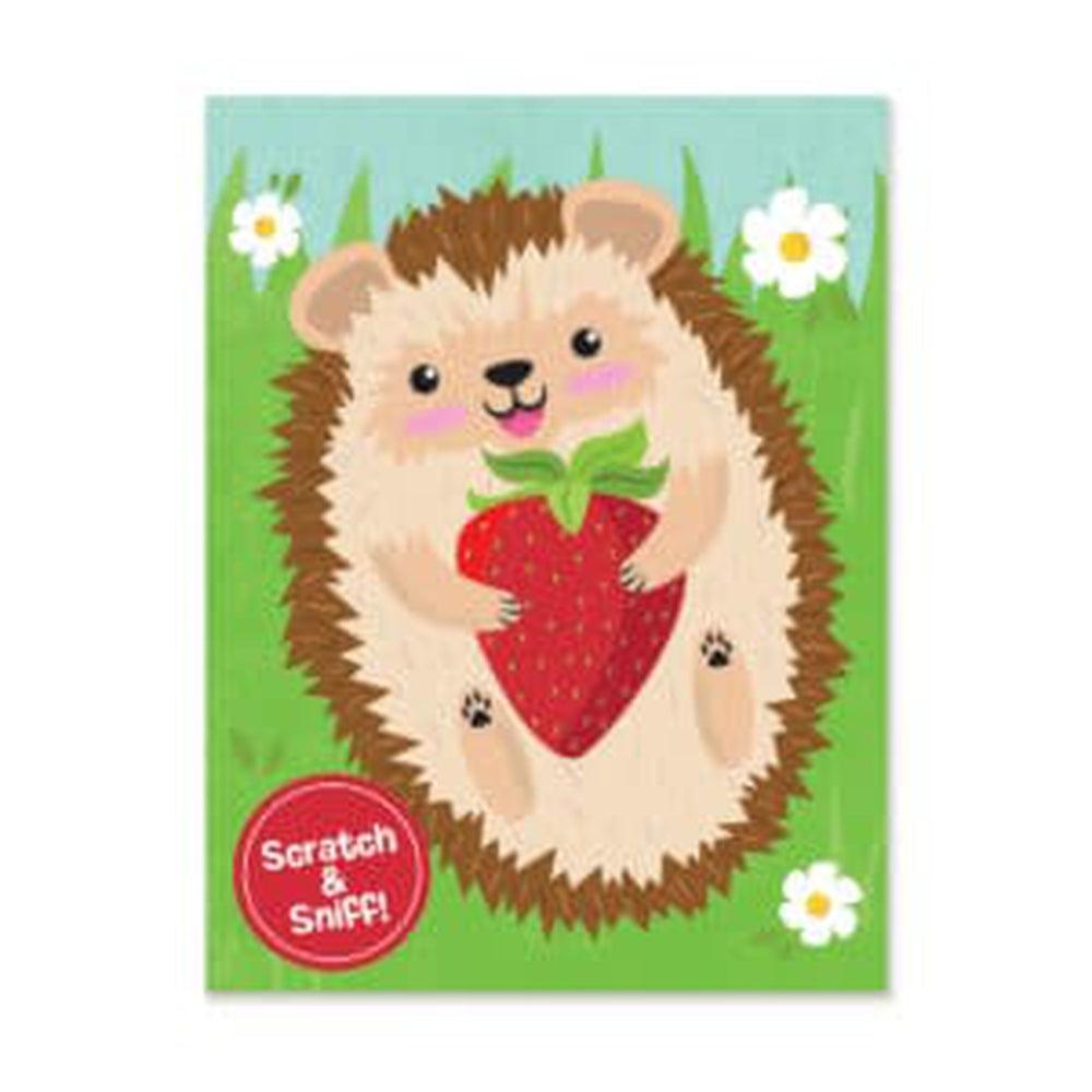 Peaceable Kingdom-Mini Card Enclosures-11044-Hedgehog with Strawberry Scratch & Sniff-Legacy Toys