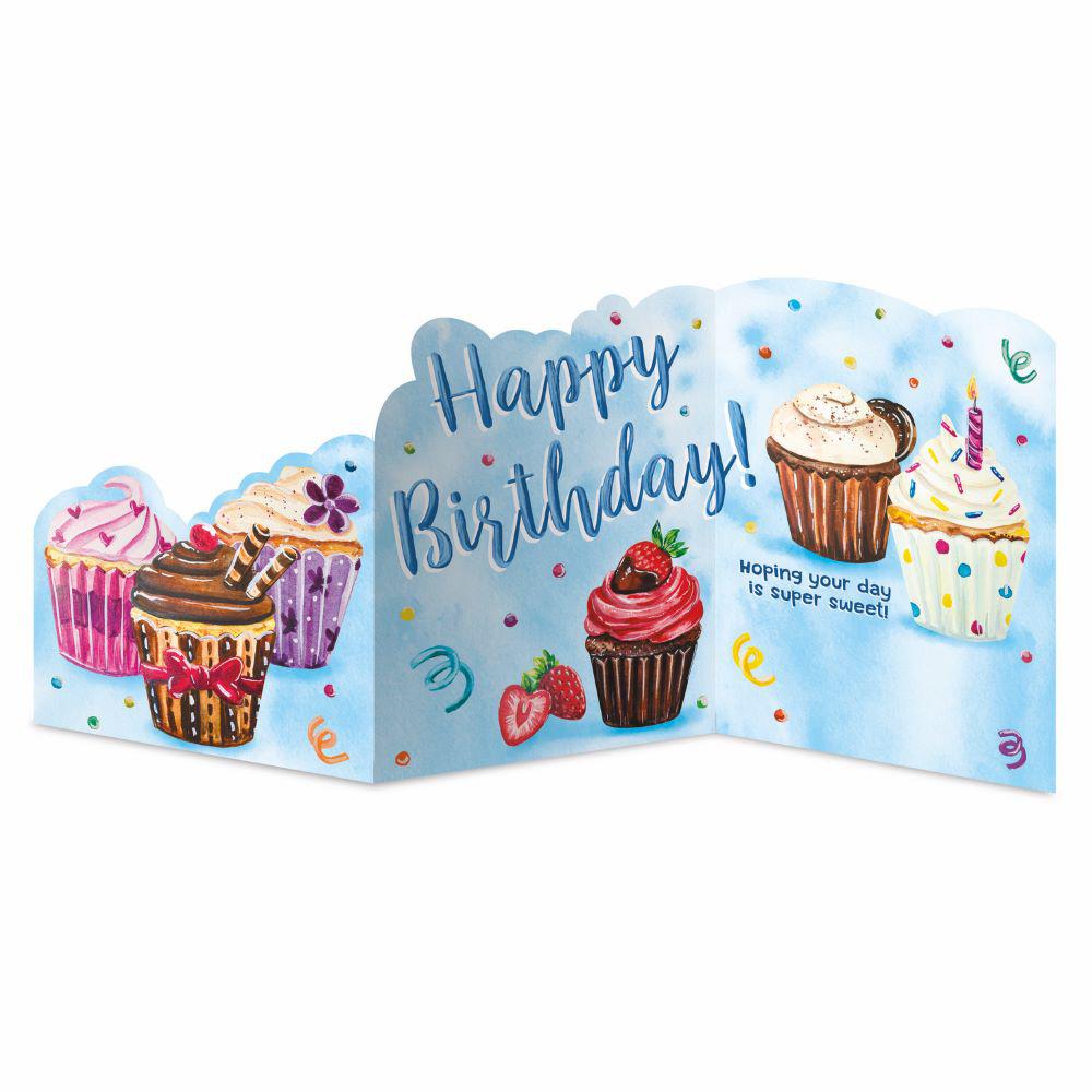 Peaceable Kingdom-Tri Fold Birthday Card - Cupcake-11388-Legacy Toys