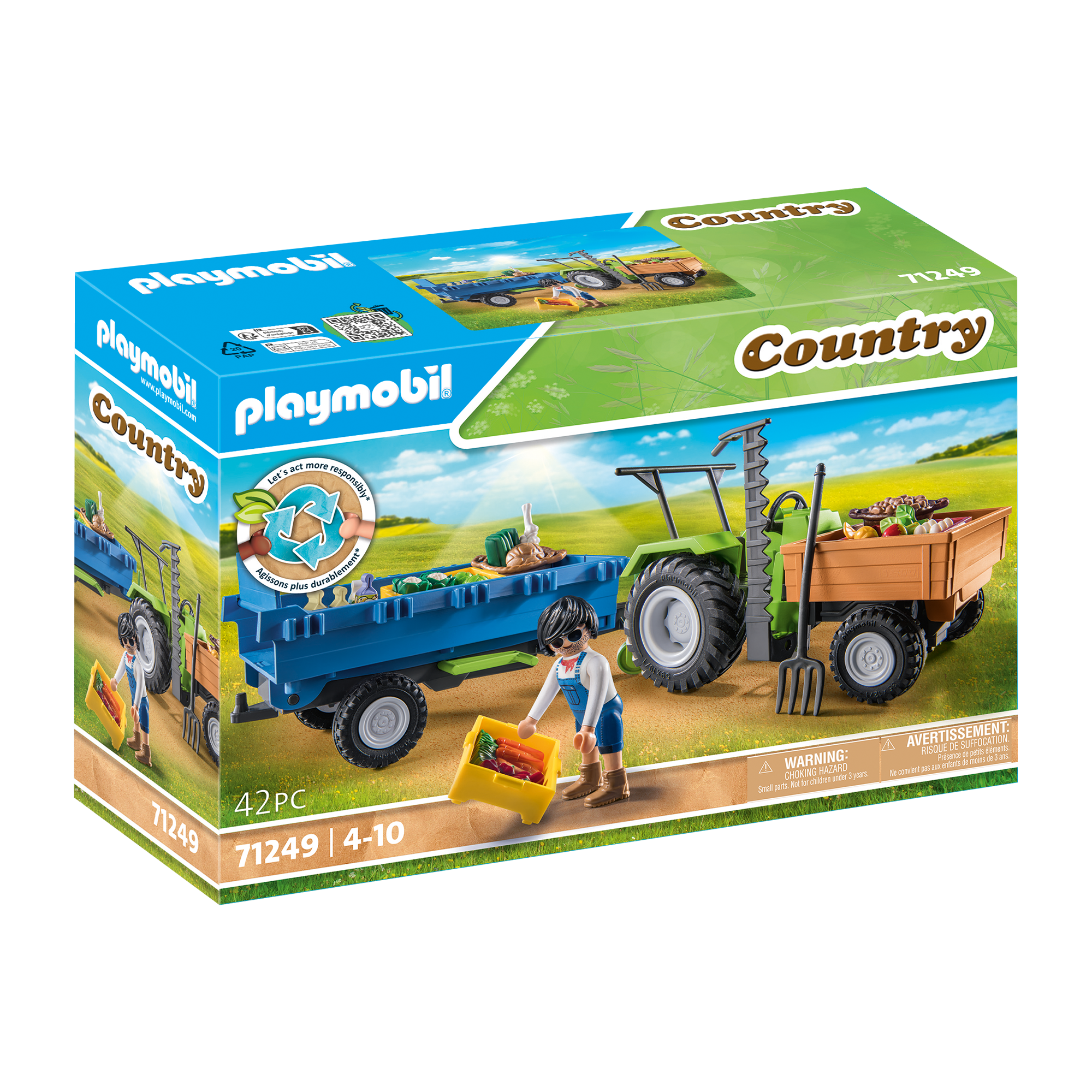 Playmobil-Country - Harvester Tractor with Trailer-71249-Legacy Toys