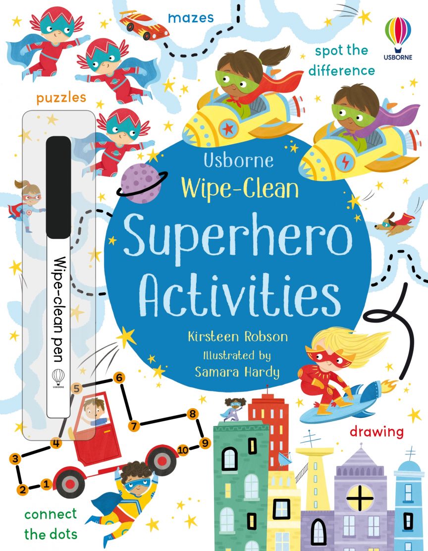 Usborne Books-Wipe-Clean Superhero Activities-552978-Legacy Toys