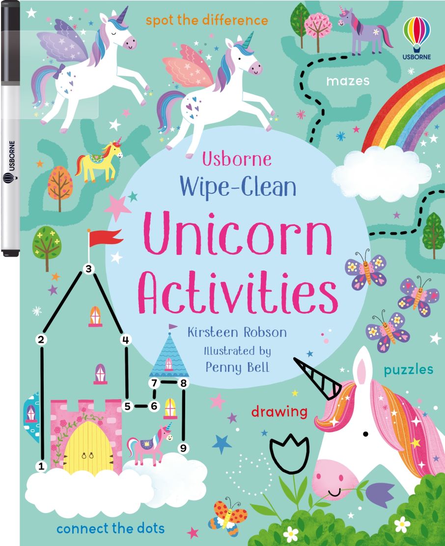 Usborne Books-Wipe-Clean Unicorn Activities-554200-Legacy Toys